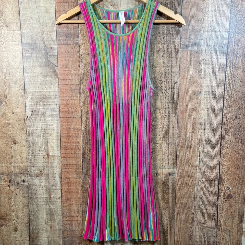 Anthropologie Daily Practice Rainbow Stripe Rib Knit Sweater Dress Small Y2K